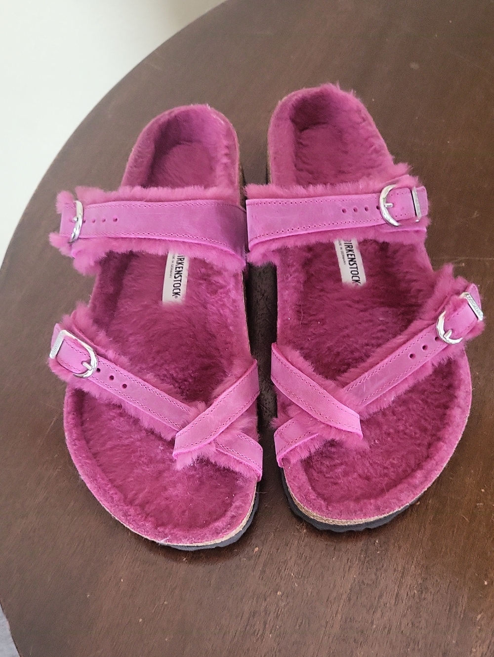 Birkenstock New w/o Box Mayari Shearling Fuchsia Oiled Leather Shoes